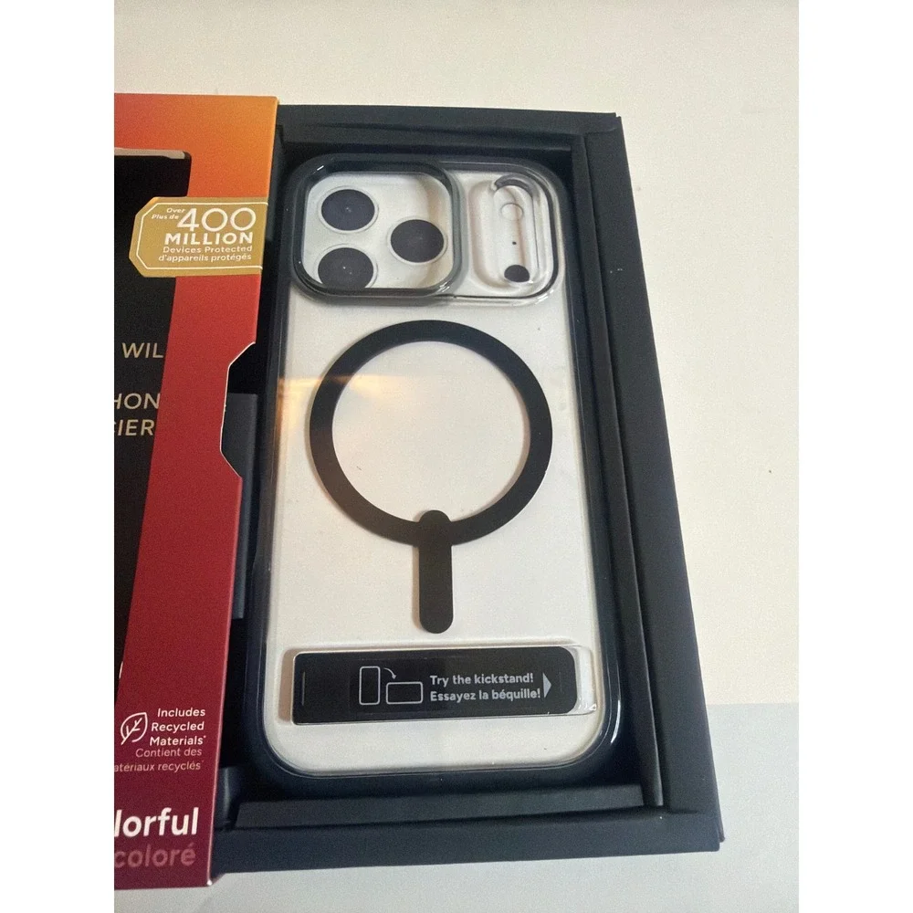 ZAGG Santa Cruz Snap‎ Case with Kickstand for iPhone 16 Pro Clear Black MagSafe